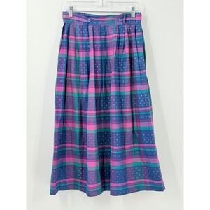 Vtg 80s Khazana Plaid Midi Skirt Womens sz M modest cottagecore cutsie country